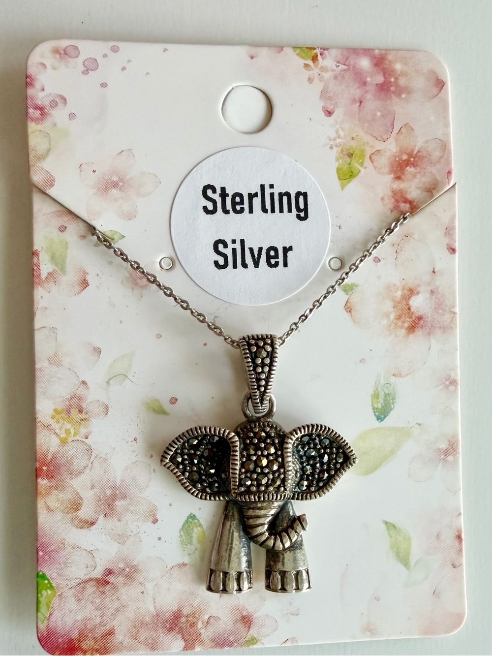 STERLING Silver Crystal Encrusted Elephant Necklace
